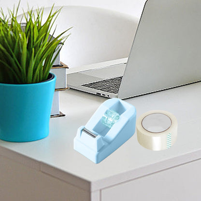 Desktop Tape Dispenser Adhesive Roll Holder Desk Accessories Home Office Tape Dispensers, Weighted Non-Skid Base Blue