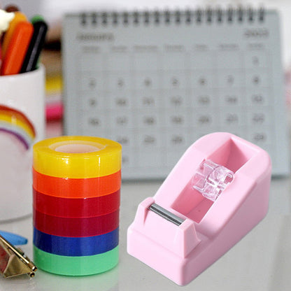 Desktop Tape Dispenser Adhesive Roll Holder Desk Accessories Home Office Tape Dispensers, Weighted Non-Skid Base Pink