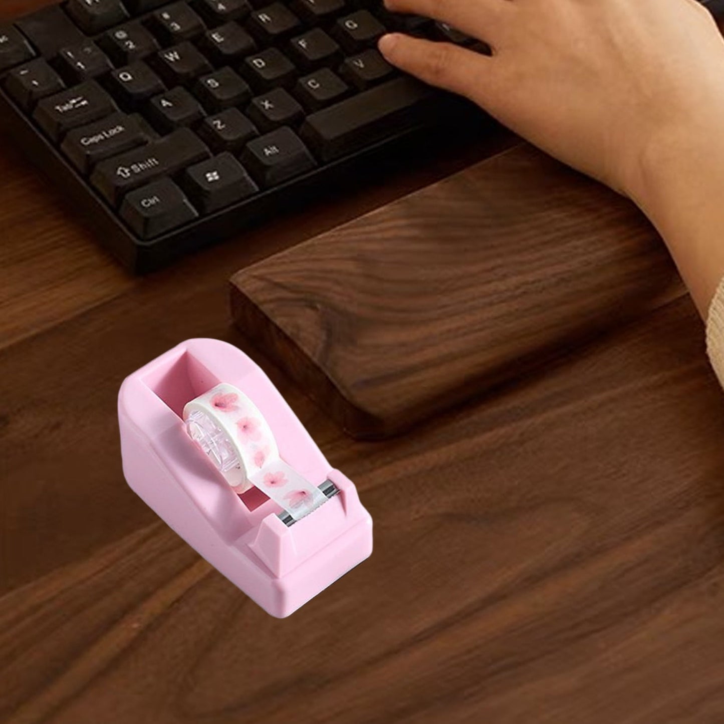 Desktop Tape Dispenser Adhesive Roll Holder Desk Accessories Home Office Tape Dispensers, Weighted Non-Skid Base Pink