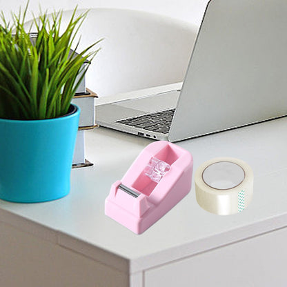Desktop Tape Dispenser Adhesive Roll Holder Desk Accessories Home Office Tape Dispensers, Weighted Non-Skid Base Pink
