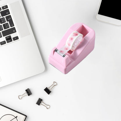Desktop Tape Dispenser Adhesive Roll Holder Desk Accessories Home Office Tape Dispensers, Weighted Non-Skid Base Pink