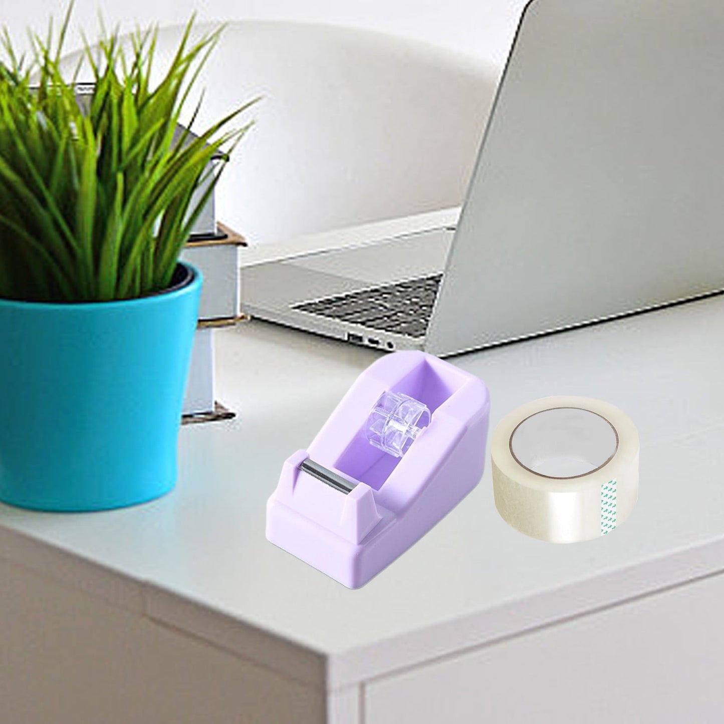 Desktop Tape Dispenser Adhesive Roll Holder Desk Accessories Home Office Tape Dispensers, Weighted Non-Skid Base Purple