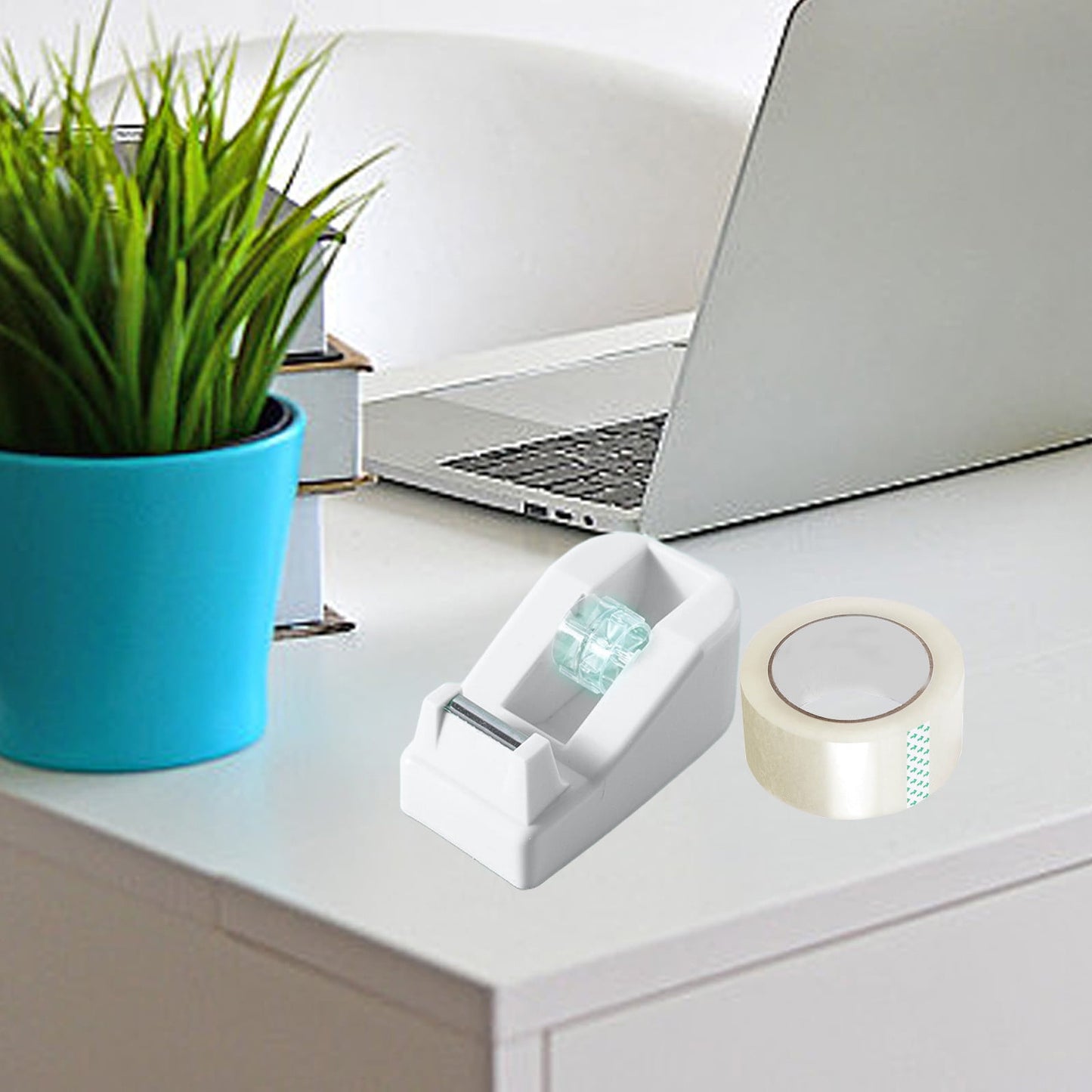 Desktop Tape Dispenser Adhesive Roll Holder Desk Accessories Home Office Tape Dispensers, Weighted Non-Skid Base White