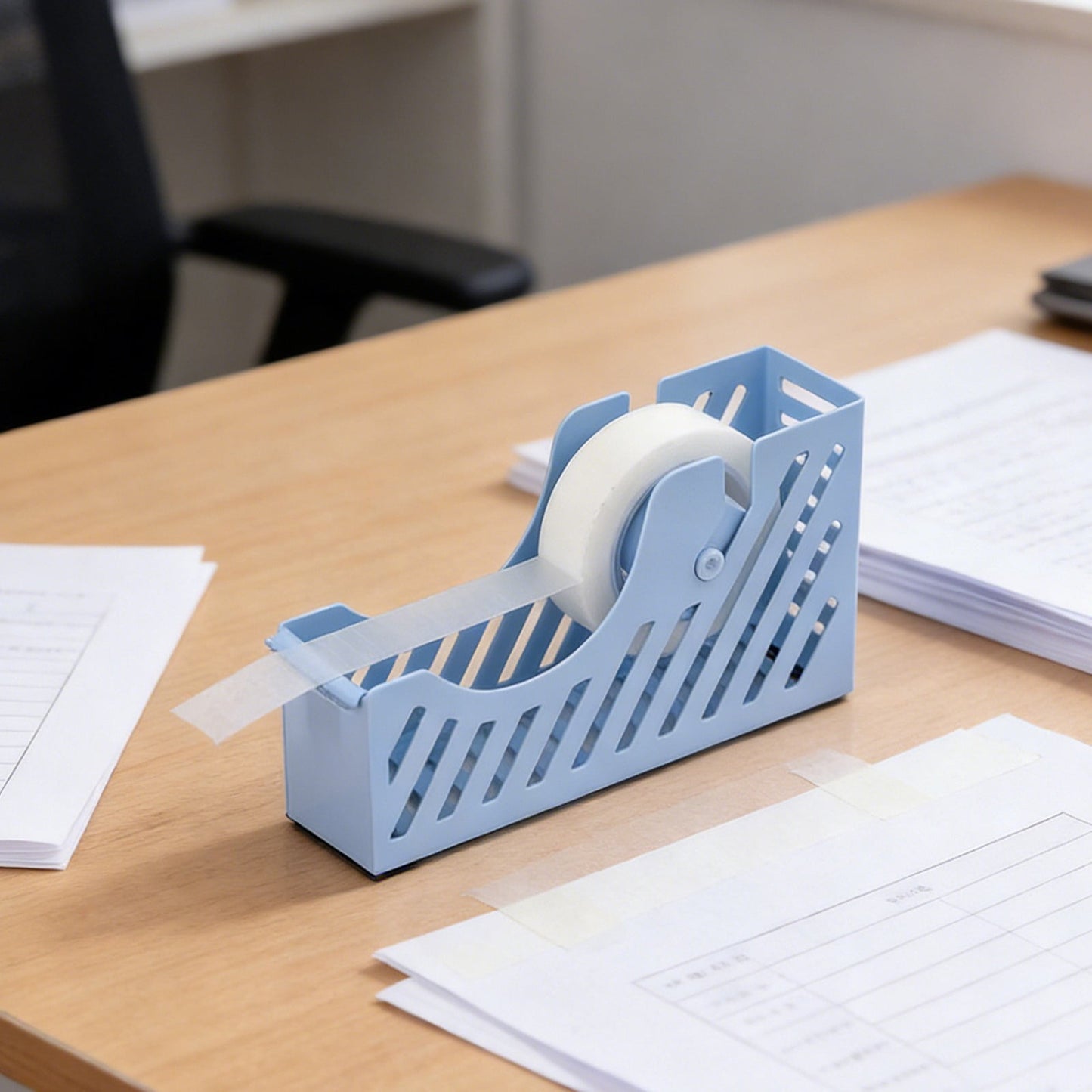 Desktop Tape Dispenser Adhesive Roll Holder Desk Accessories Home Office Tape Dispensers, Weighted Non-Skid Base X-Blue