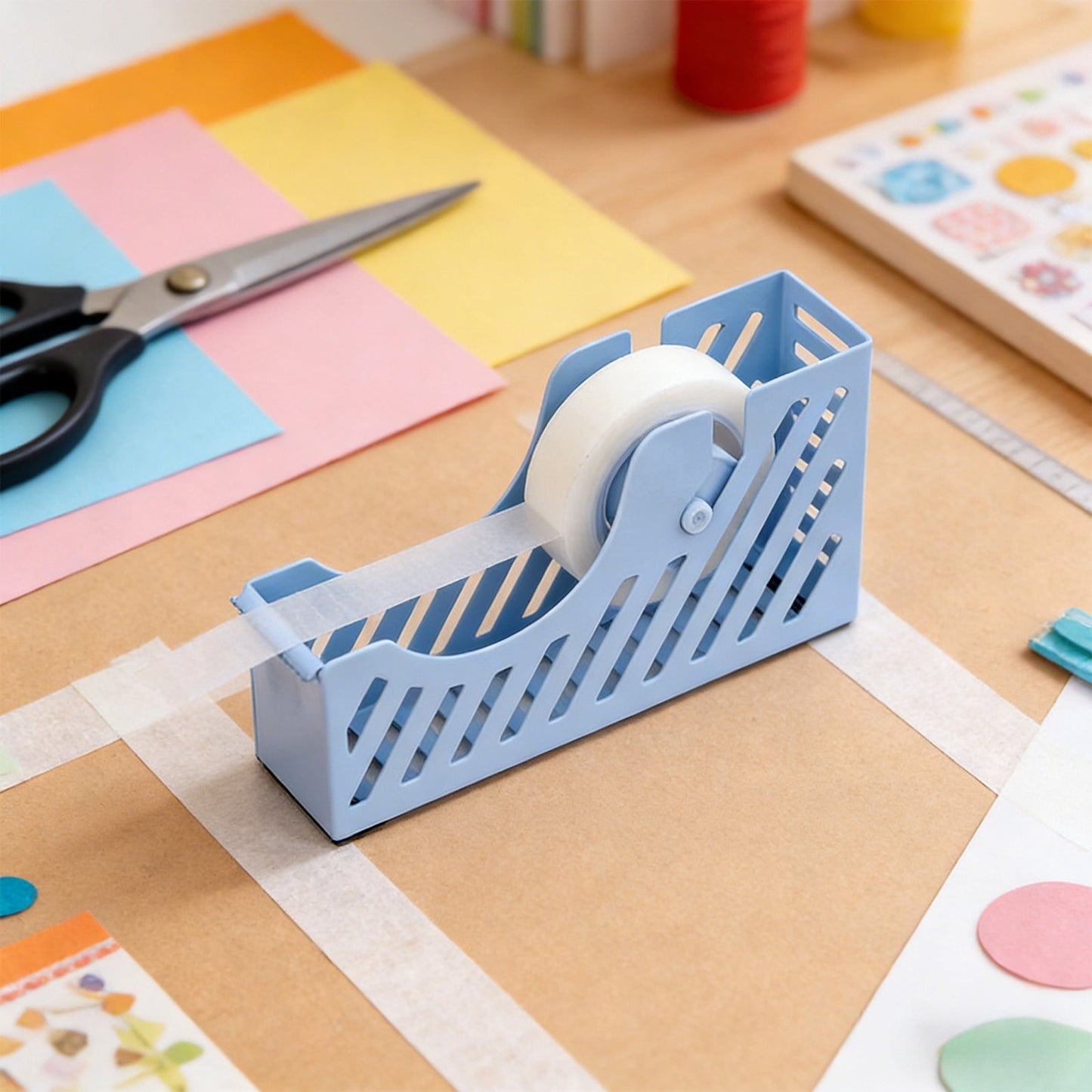 Desktop Tape Dispenser Adhesive Roll Holder Desk Accessories Home Office Tape Dispensers, Weighted Non-Skid Base X-Blue