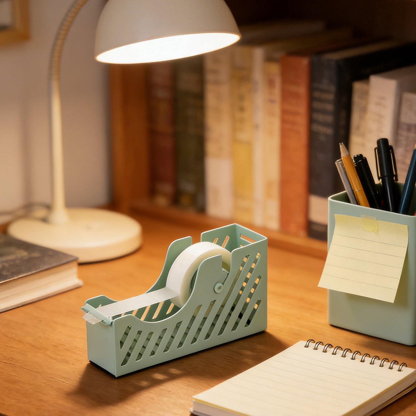 Desktop Tape Dispenser Adhesive Roll Holder Desk Accessories Home Office Tape Dispensers, Weighted Non-Skid Base X-Green