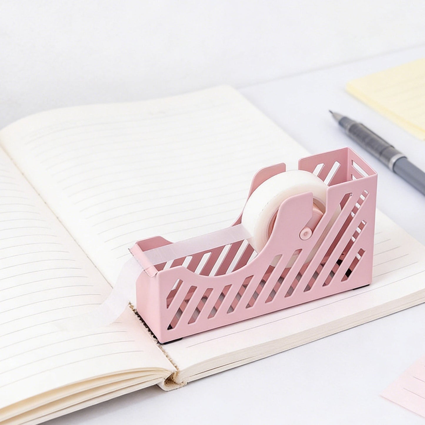 Desktop Tape Dispenser Adhesive Roll Holder Desk Accessories Home Office Tape Dispensers, Weighted Non-Skid Base X-Pink