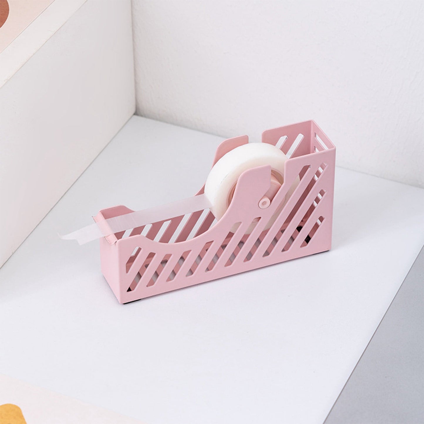 Desktop Tape Dispenser Adhesive Roll Holder Desk Accessories Home Office Tape Dispensers, Weighted Non-Skid Base X-Pink
