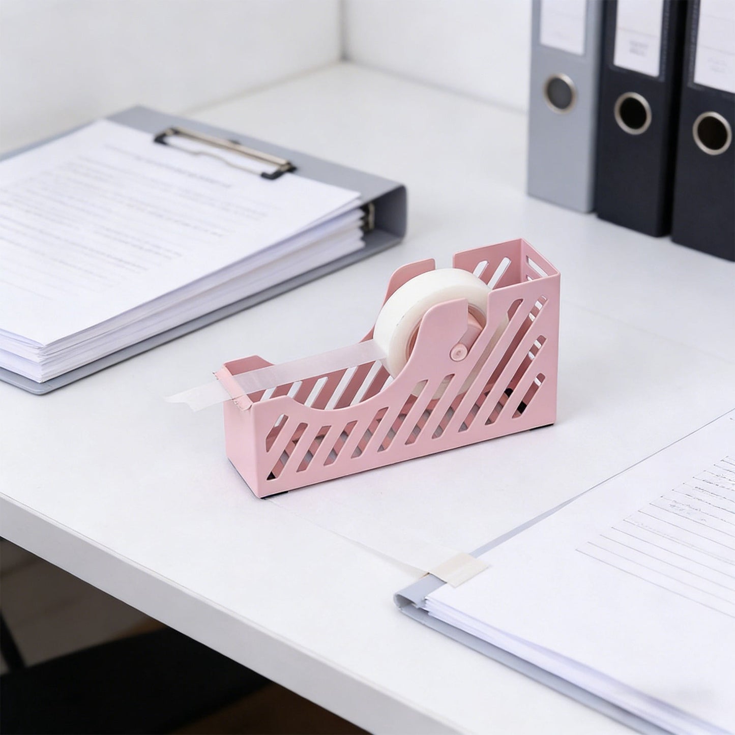 Desktop Tape Dispenser Adhesive Roll Holder Desk Accessories Home Office Tape Dispensers, Weighted Non-Skid Base X-Pink