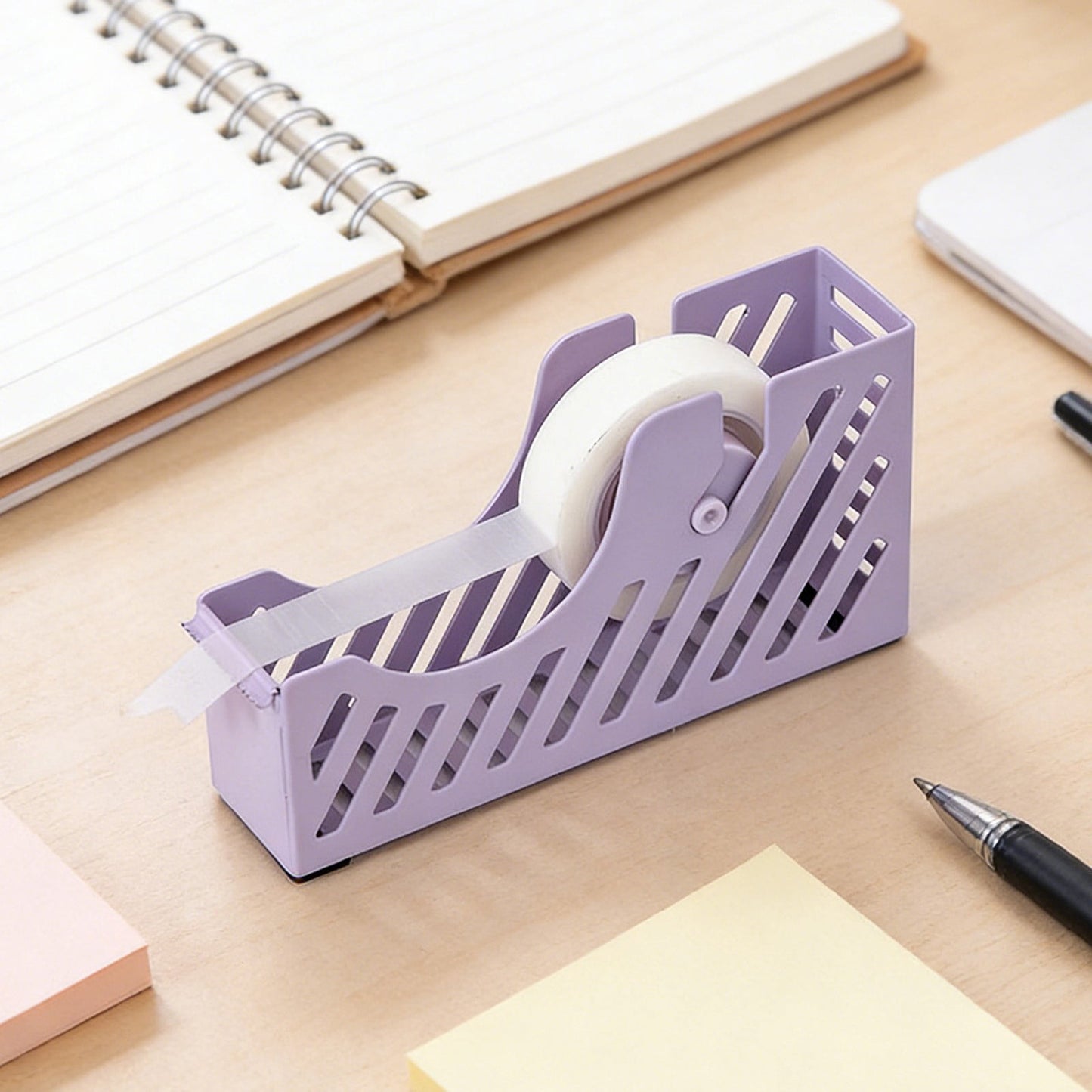 Desktop Tape Dispenser Adhesive Roll Holder Desk Accessories Home Office Tape Dispensers, Weighted Non-Skid Base X-Purple