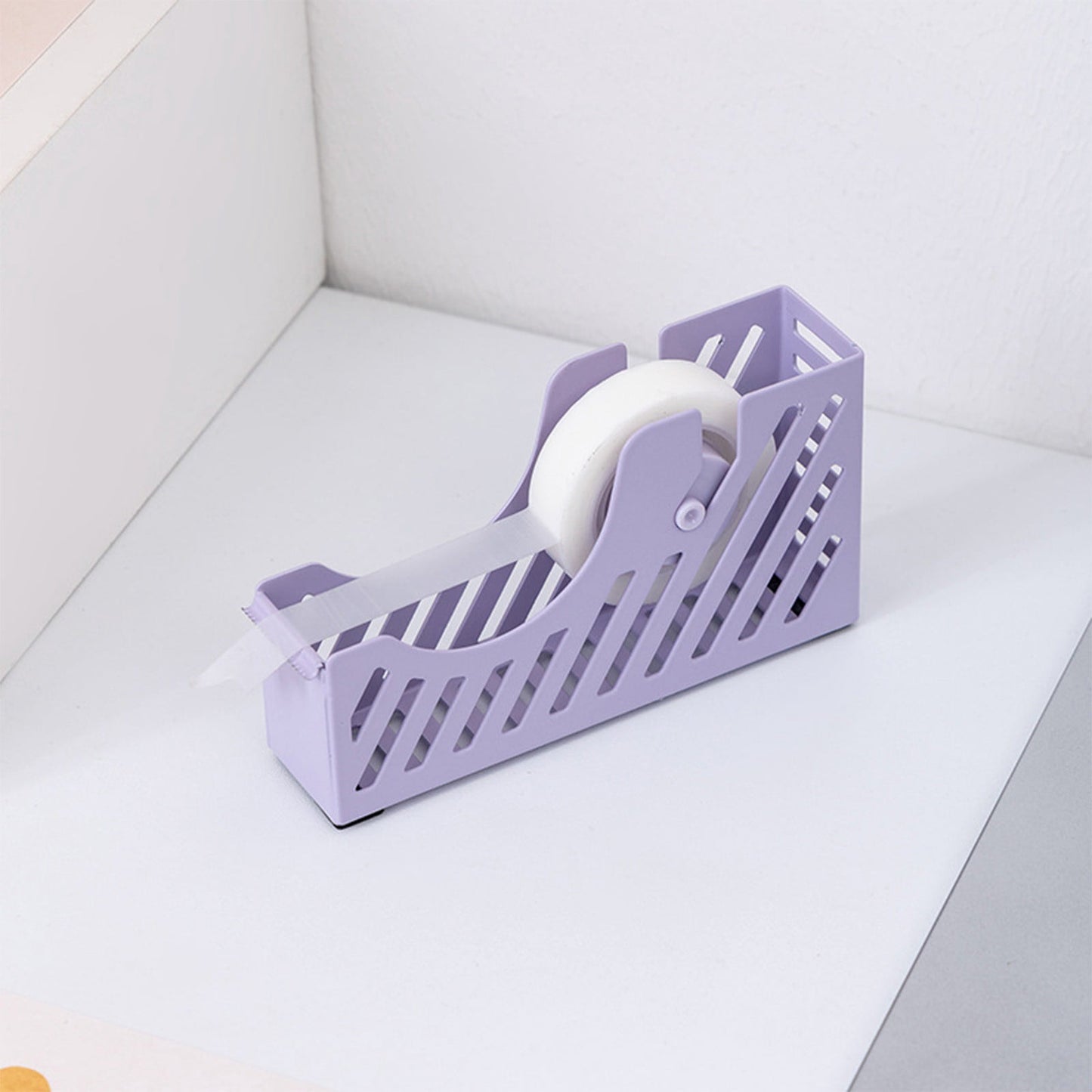 Desktop Tape Dispenser Adhesive Roll Holder Desk Accessories Home Office Tape Dispensers, Weighted Non-Skid Base X-Purple