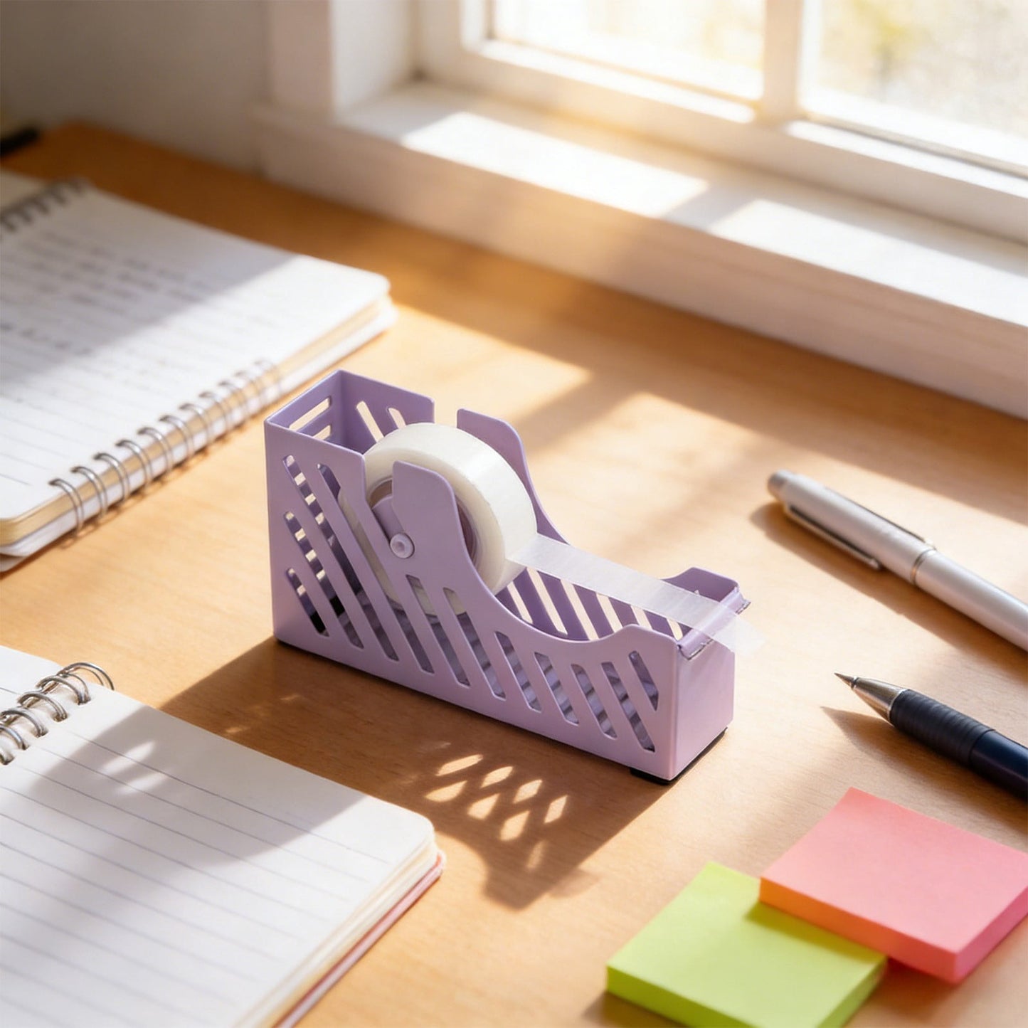 Desktop Tape Dispenser Adhesive Roll Holder Desk Accessories Home Office Tape Dispensers, Weighted Non-Skid Base X-Purple