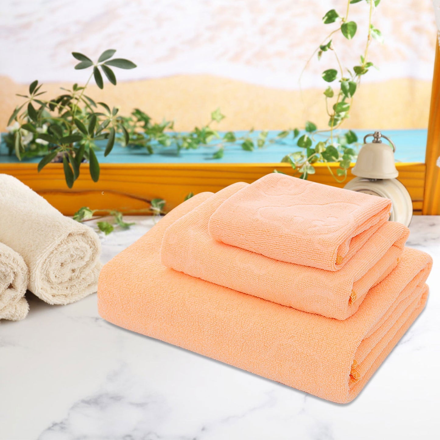 Bath Towels 3 Pack Cotton Bathroom Set,Contains a Bath Towels 28*56",a Hand Towels 12*12",a Face Towels 12*28",Soft Compact & Lightweight,for Gym Camp Beach and Daily Use Orange