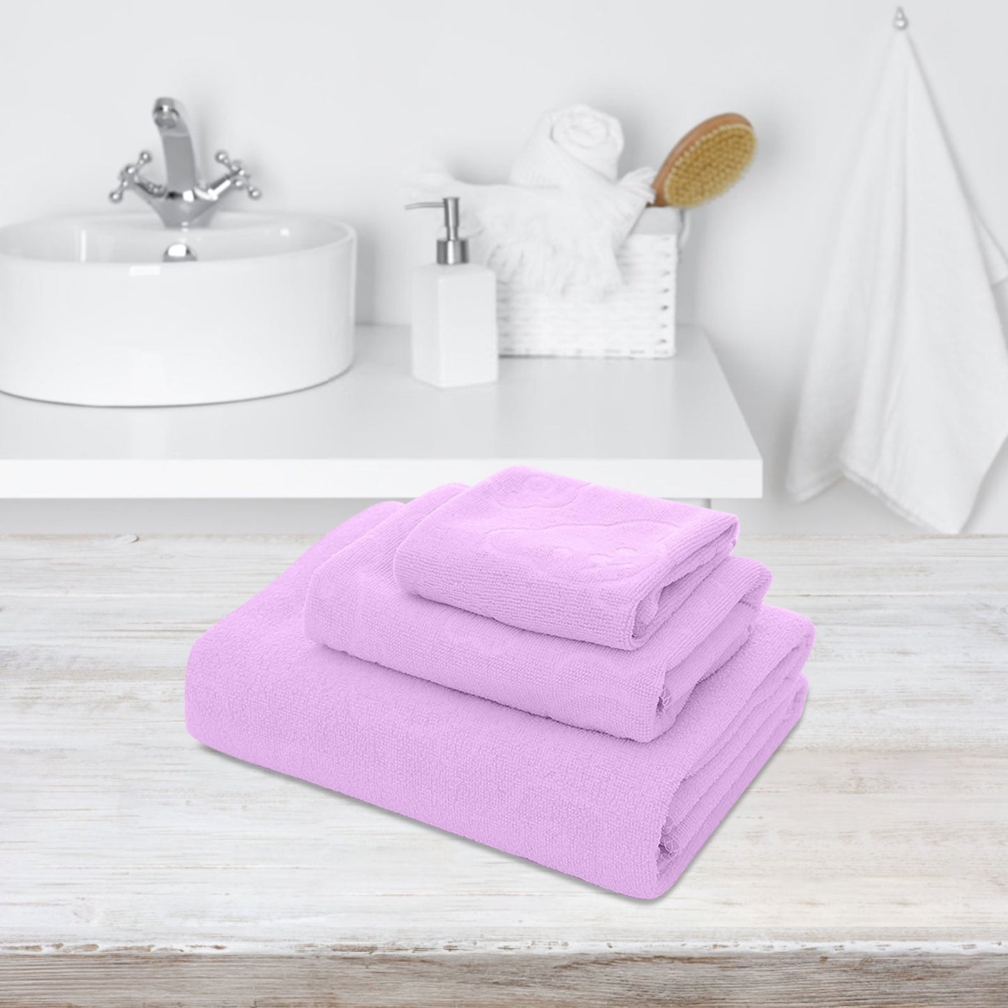 Bath Towels 3 Pack Cotton Bathroom Set,Contains a Bath Towels 28*56",a Hand Towels 12*12",a Face Towels 12*28",Soft Compact & Lightweight,for Gym Camp Beach and Daily Use Purple