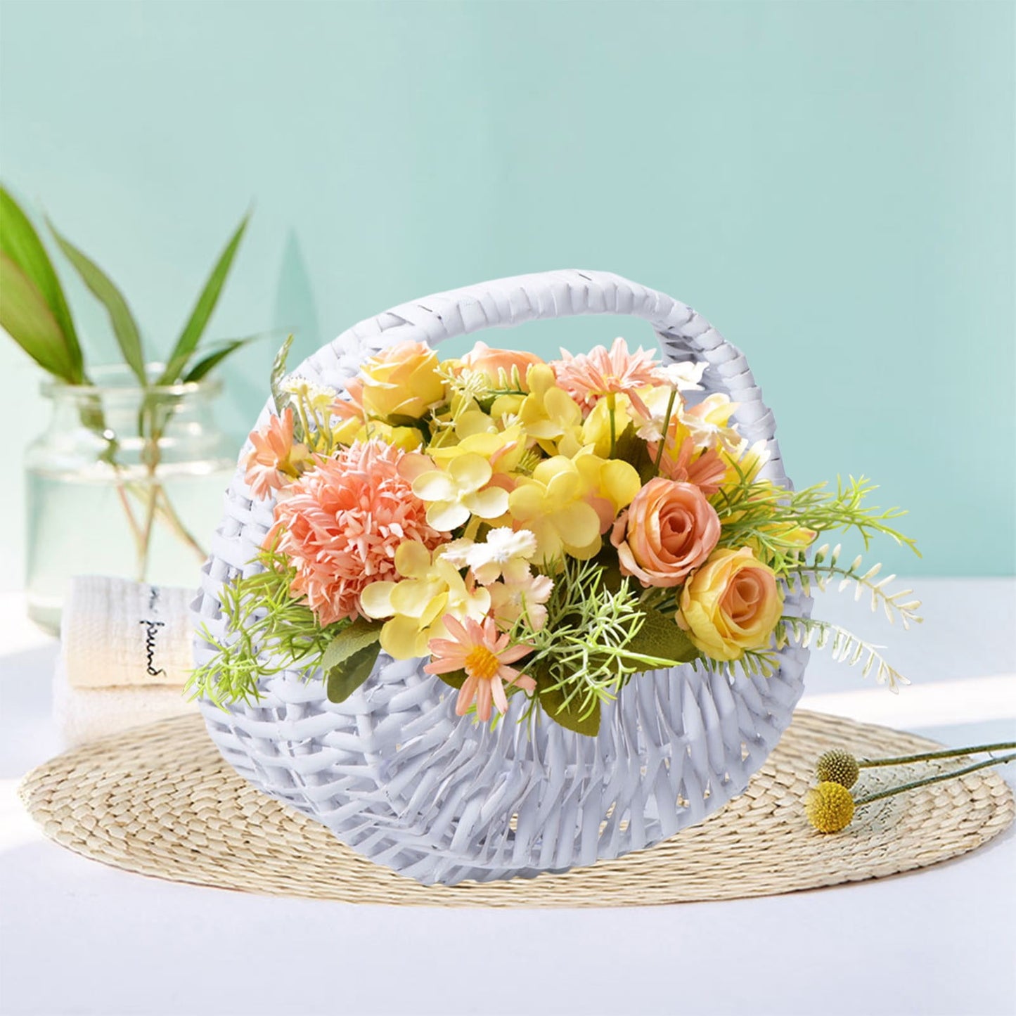 Wicker Basket with Handle, Wicker Shopping Basket, Picnic Baskets, Wicker Storage Basket, Rattan Basket for Wedding White