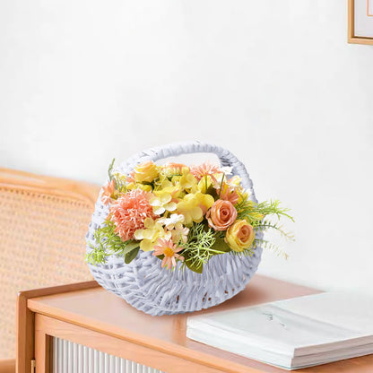 Wicker Basket with Handle, Wicker Shopping Basket, Picnic Baskets, Wicker Storage Basket, Rattan Basket for Wedding White
