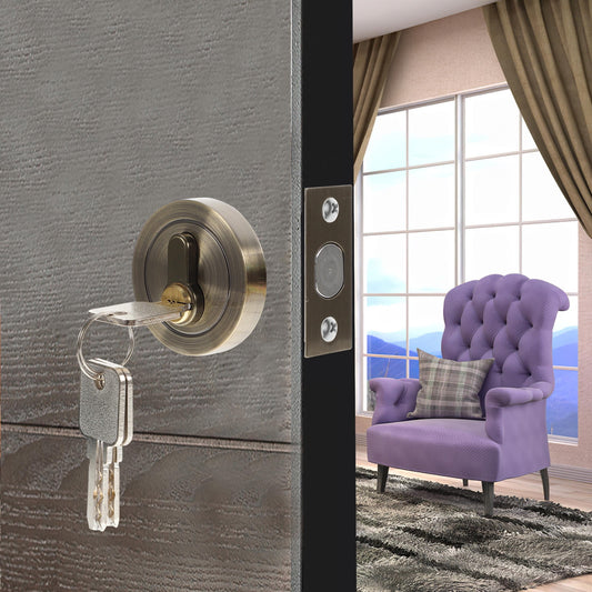 HOOWIFFY Durable Golden Deadbolt Lock Single Cylinder with Key for Home Use