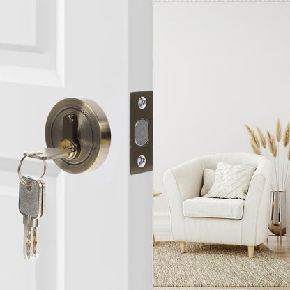 HOOWIFFY Durable Golden Deadbolt Lock Single Cylinder with Key for Home Use