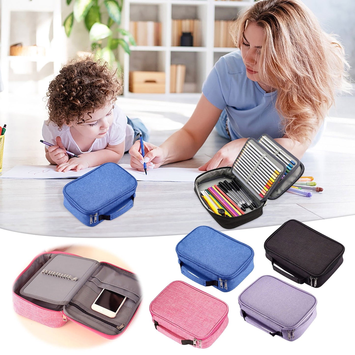 Pencil Case, 72-Slot Art Supply Organizer - Hanging Pencil Case with Ventilated Design, Storage for 72 Pens/Markers/Brushes (Portable) 9.1×5.9×2.8 in Hot Pink