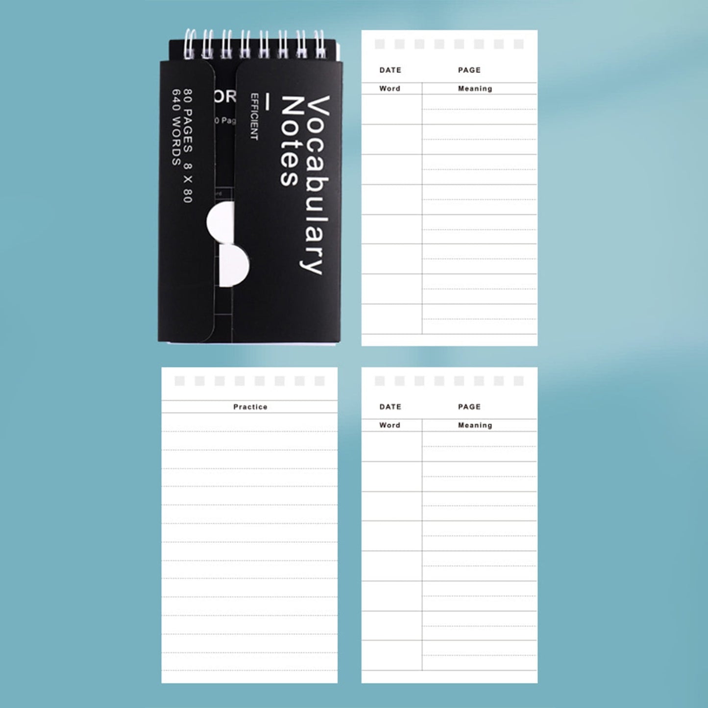 Kdkad Mini Spiral Memo Pads - Pocket-Sized Coil Notebook Set with Ring Binding for Vocabulary, Study Notes & Lists (3x5 inch Travel Notepads)\u200b\u200b 2.9×5.3 in Black