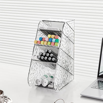 Kdkad Slanted Desktop Organizer - Clear Acrylic Pen Holder w/ Angled Slots, Cosmetic Brush Storage & Office Supply Tray for Desk (Multi-Use Stationery Box)\u200b\u200b L White