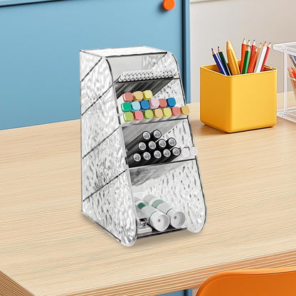 Kdkad Slanted Desktop Organizer - Clear Acrylic Pen Holder w/ Angled Slots, Cosmetic Brush Storage & Office Supply Tray for Desk (Multi-Use Stationery Box)\u200b\u200b L White