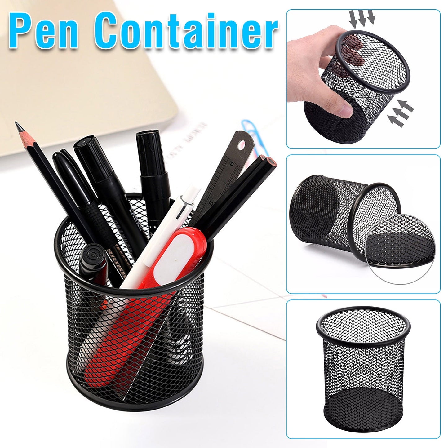 Pen Holder Mesh Pencil Holder Metal Pencil Holders Pen Organizer for Desk Office Pencil Holders, Back to Sch-ool Supplies A