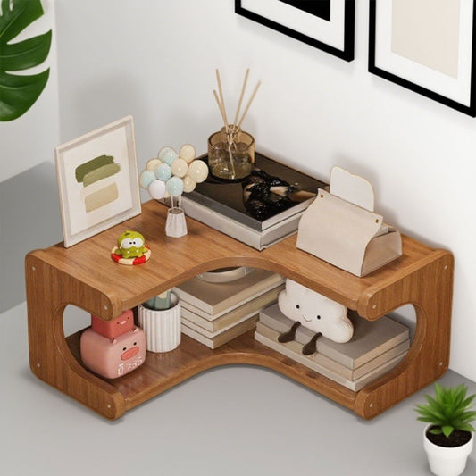 Kdkad 2-Tier Corner Desk Shelf 14x5 Inch Solid Wood Organizer for Kitchen/Bathroom/ice Multi-Functional Storage Rack Space-Saving Display Stand for Mugs & Supplies