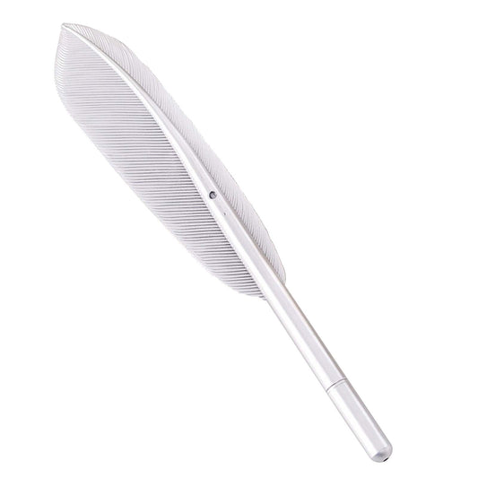 Feather Ballpoint Pens Black Ink Natural Feather Quill Ballpoint Pen for Office, Retro Quill Writing Wedding Sign Pen Silver