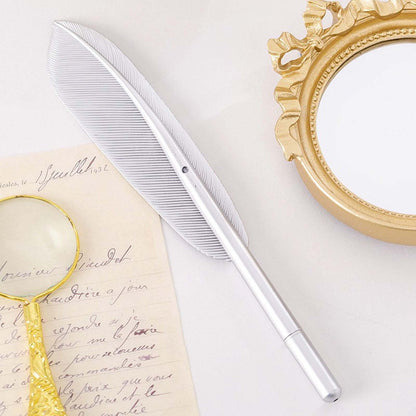 Feather Ballpoint Pens Black Ink Natural Feather Quill Ballpoint Pen for Office, Retro Quill Writing Wedding Sign Pen Silver
