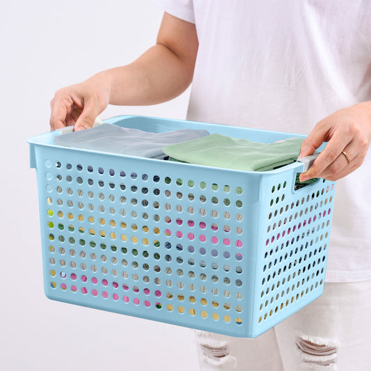 Laundry Basket, 2 pcs Plastic Hamper with Handles, Open Storage Bin to Organize Closets, Cabinets, Pantry, Shelving and Countertop Space, Suitable for Families and Dorms 1PC-Blue