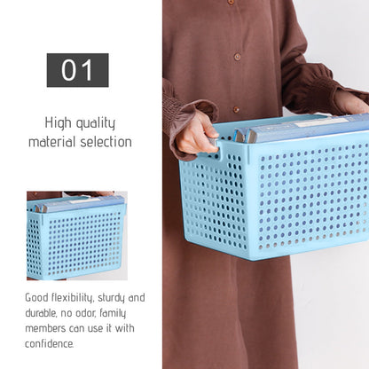 Laundry Basket, 2 pcs Plastic Hamper with Handles, Open Storage Bin to Organize Closets, Cabinets, Pantry, Shelving and Countertop Space, Suitable for Families and Dorms 1PC-Blue