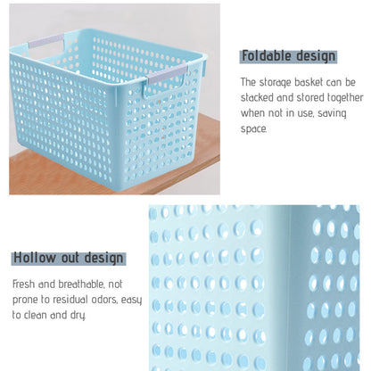 Laundry Basket, 2 pcs Plastic Hamper with Handles, Open Storage Bin to Organize Closets, Cabinets, Pantry, Shelving and Countertop Space, Suitable for Families and Dorms 1PC-Blue