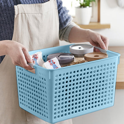 Laundry Basket, 2 pcs Plastic Hamper with Handles, Open Storage Bin to Organize Closets, Cabinets, Pantry, Shelving and Countertop Space, Suitable for Families and Dorms 1PC-Blue