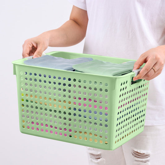 Laundry Basket, 2 pcs Plastic Hamper with Handles, Open Storage Bin to Organize Closets, Cabinets, Pantry, Shelving and Countertop Space, Suitable for Families and Dorms 1PC-Green