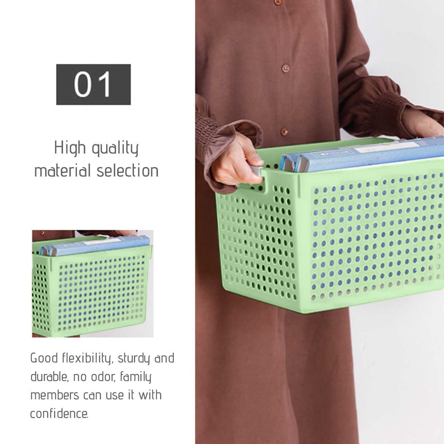 Laundry Basket, 2 pcs Plastic Hamper with Handles, Open Storage Bin to Organize Closets, Cabinets, Pantry, Shelving and Countertop Space, Suitable for Families and Dorms 1PC-Green