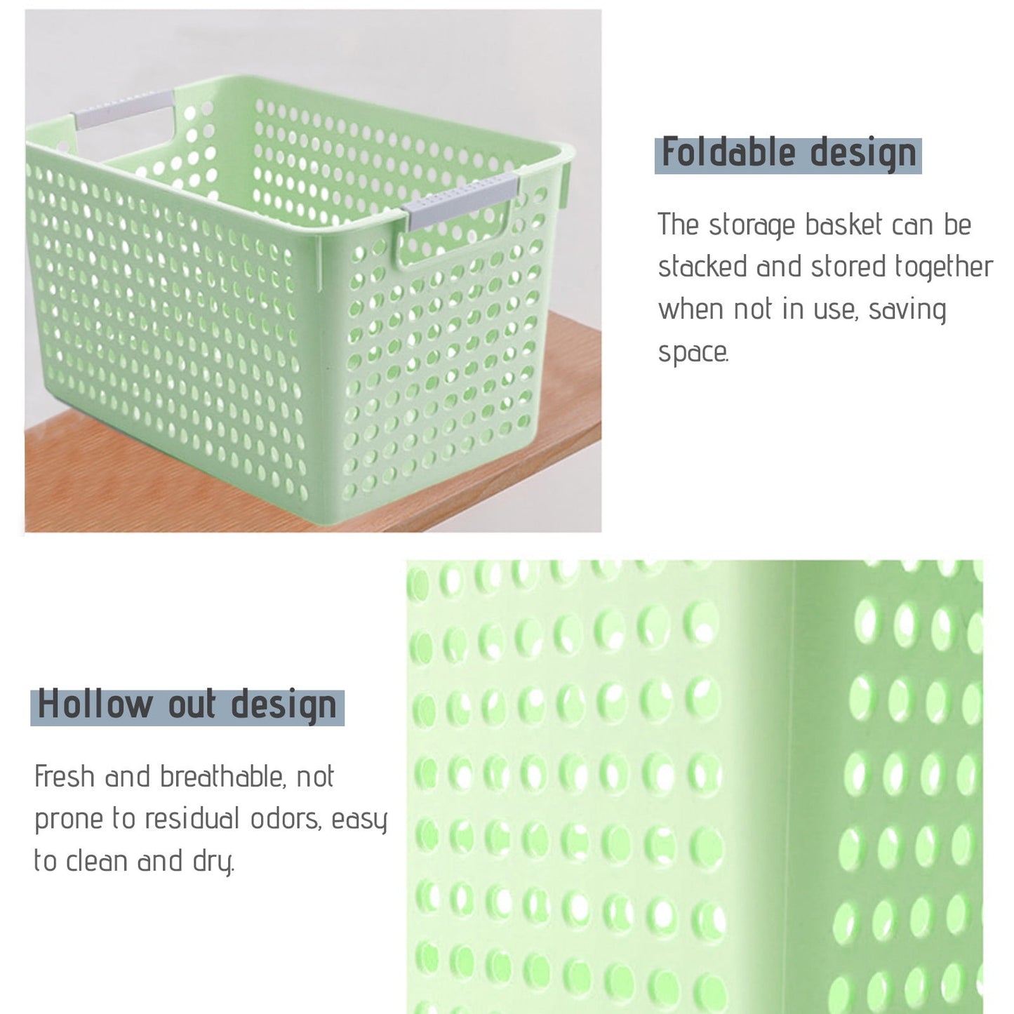 Laundry Basket, 2 pcs Plastic Hamper with Handles, Open Storage Bin to Organize Closets, Cabinets, Pantry, Shelving and Countertop Space, Suitable for Families and Dorms 1PC-Green