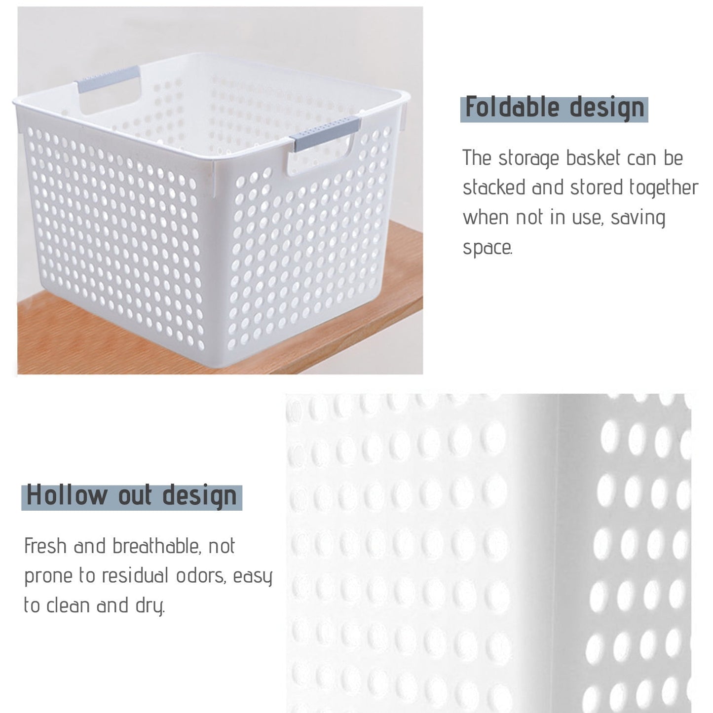 Laundry Basket, 2 pcs Plastic Hamper with Handles, Open Storage Bin to Organize Closets, Cabinets, Pantry, Shelving and Countertop Space, Suitable for Families and Dorms 1PC-White