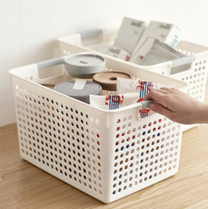 Laundry Basket, 2 pcs Plastic Hamper with Handles, Open Storage Bin to Organize Closets, Cabinets, Pantry, Shelving and Countertop Space, Suitable for Families and Dorms 1PC-White