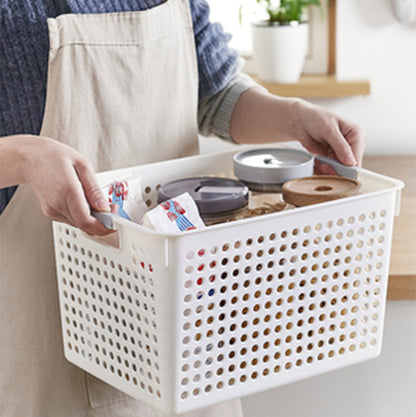 Laundry Basket, 2 pcs Plastic Hamper with Handles, Open Storage Bin to Organize Closets, Cabinets, Pantry, Shelving and Countertop Space, Suitable for Families and Dorms 1PC-White