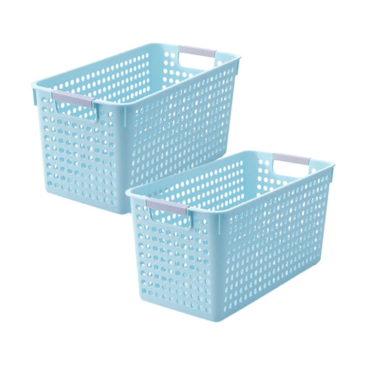 Laundry Basket, 2 pcs Plastic Hamper with Handles, Open Storage Bin to Organize Closets, Cabinets, Pantry, Shelving and Countertop Space, Suitable for Families and Dorms 3PC-Blue