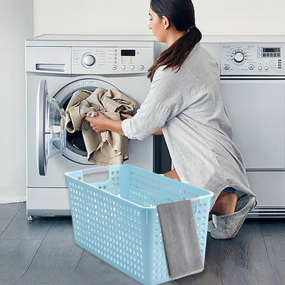 Laundry Basket, 2 pcs Plastic Hamper with Handles, Open Storage Bin to Organize Closets, Cabinets, Pantry, Shelving and Countertop Space, Suitable for Families and Dorms 3PC-Blue