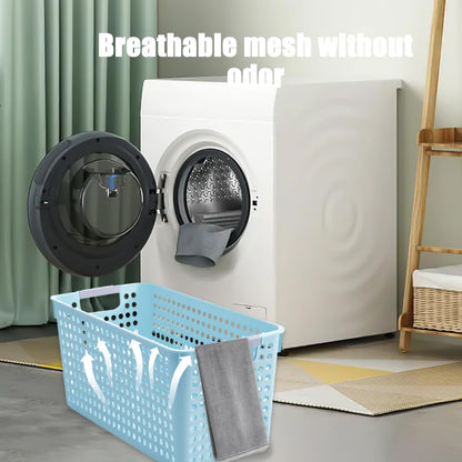 Laundry Basket, 2 pcs Plastic Hamper with Handles, Open Storage Bin to Organize Closets, Cabinets, Pantry, Shelving and Countertop Space, Suitable for Families and Dorms 3PC-Blue