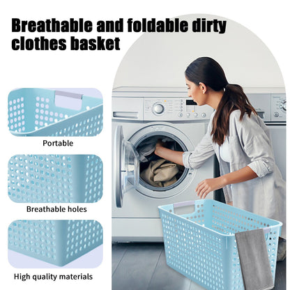 Laundry Basket, 2 pcs Plastic Hamper with Handles, Open Storage Bin to Organize Closets, Cabinets, Pantry, Shelving and Countertop Space, Suitable for Families and Dorms 3PC-Blue