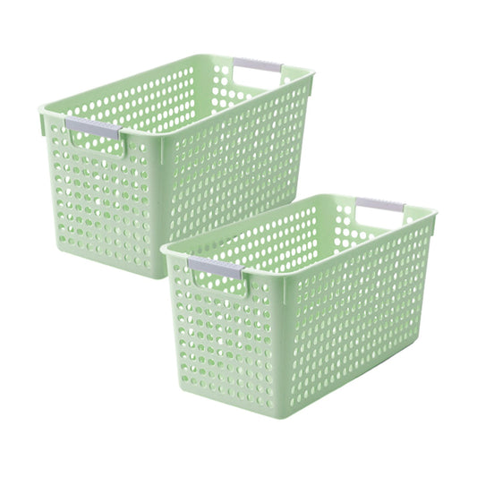 Laundry Basket, 2 pcs Plastic Hamper with Handles, Open Storage Bin to Organize Closets, Cabinets, Pantry, Shelving and Countertop Space, Suitable for Families and Dorms 3PC-Green