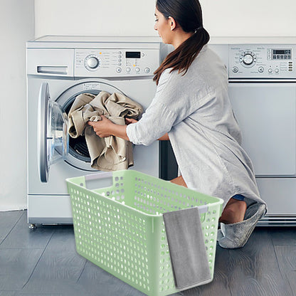 Laundry Basket, 2 pcs Plastic Hamper with Handles, Open Storage Bin to Organize Closets, Cabinets, Pantry, Shelving and Countertop Space, Suitable for Families and Dorms 3PC-Green