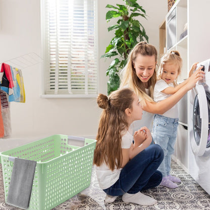 Laundry Basket, 2 pcs Plastic Hamper with Handles, Open Storage Bin to Organize Closets, Cabinets, Pantry, Shelving and Countertop Space, Suitable for Families and Dorms 3PC-Green