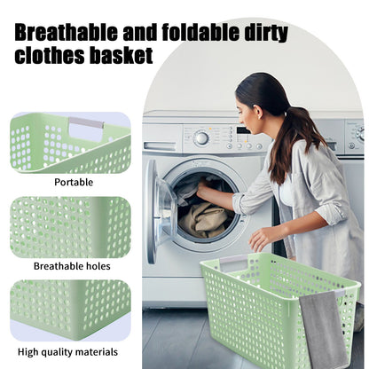 Laundry Basket, 2 pcs Plastic Hamper with Handles, Open Storage Bin to Organize Closets, Cabinets, Pantry, Shelving and Countertop Space, Suitable for Families and Dorms 3PC-Green