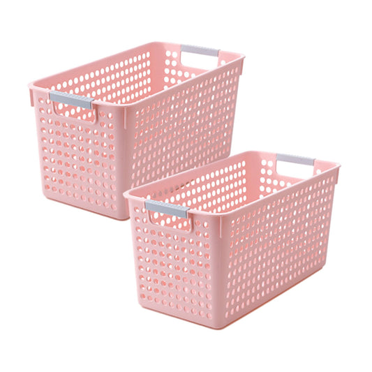 Laundry Basket, 2 pcs Plastic Hamper with Handles, Open Storage Bin to Organize Closets, Cabinets, Pantry, Shelving and Countertop Space, Suitable for Families and Dorms 3PC-Pink