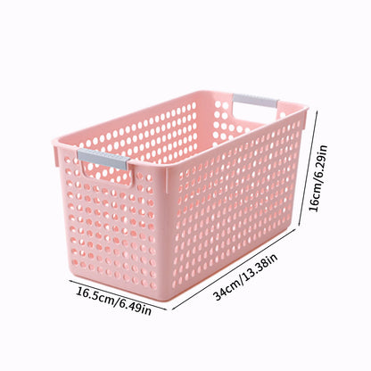Laundry Basket, 2 pcs Plastic Hamper with Handles, Open Storage Bin to Organize Closets, Cabinets, Pantry, Shelving and Countertop Space, Suitable for Families and Dorms 3PC-Pink